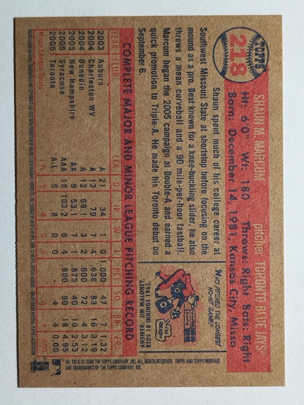 2006 Topps Heritage #218 Shaun Marcum