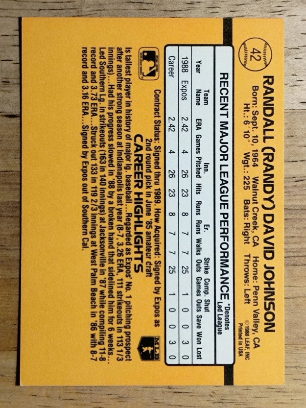 1989 Donruss #42 Randy Johnson RC RR