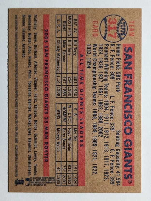 2006 Topps Heritage #317 San Francisco Giants TC