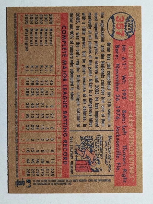 2006 Topps Heritage #357 Brian Schneider