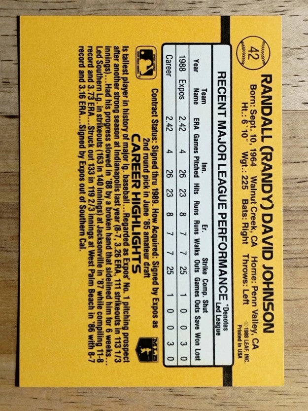 1989 Donruss #42 Randy Johnson RC RR