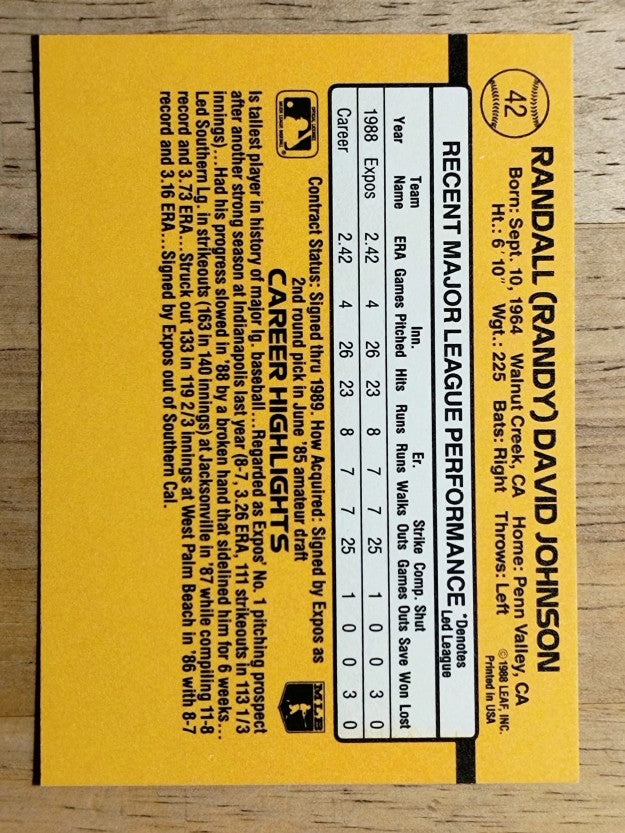 1989 Donruss #42 Randy Johnson RC RR