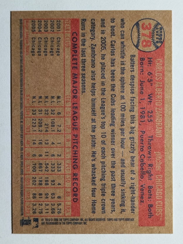 2006 Topps Heritage #378 Carlos Zambrano