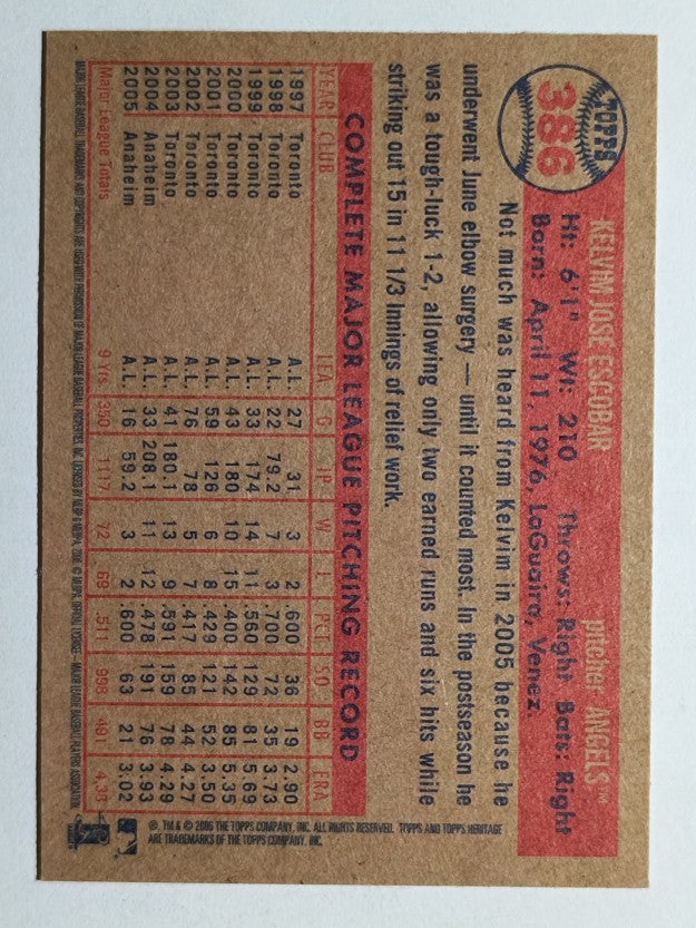 2006 Topps Heritage #386 Kelvim Escobar