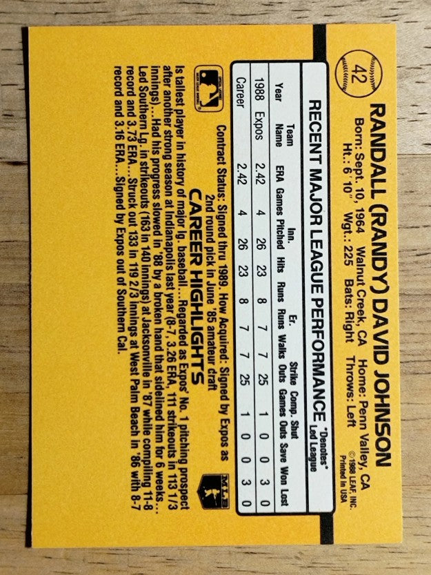 1989 Donruss #42 Randy Johnson RC RR