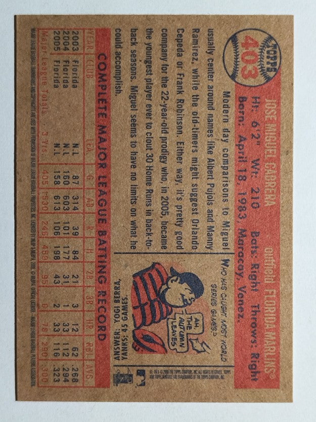 2006 Topps Heritage #403 Miguel Cabrera
