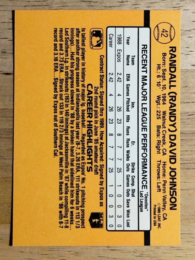 1989 Donruss #42 Randy Johnson RC RR