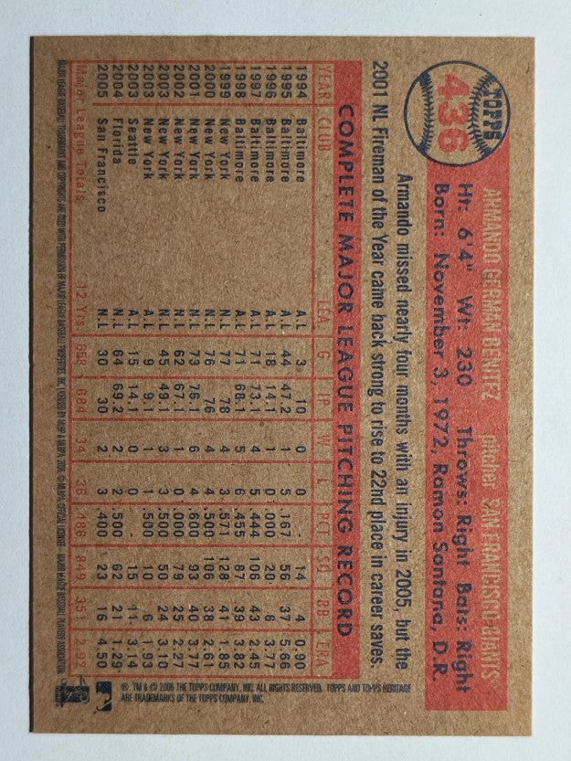 2006 Topps Heritage #436 Armando Benitez