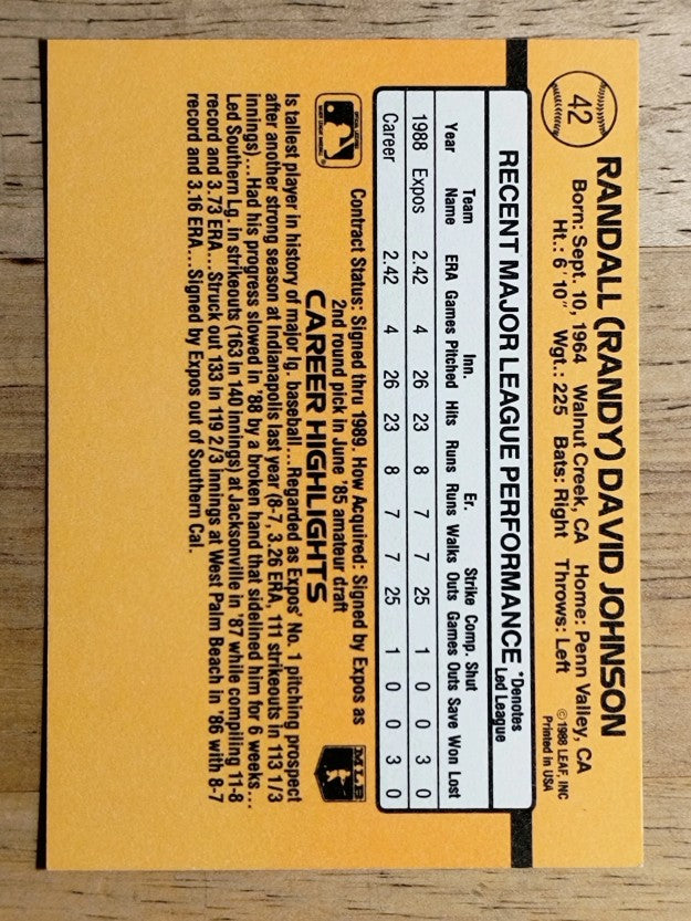 1989 Donruss #42 Randy Johnson RC RR