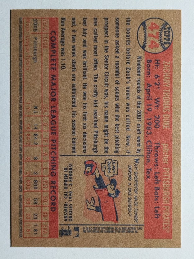 2006 Topps Heritage #474 Zach Duke