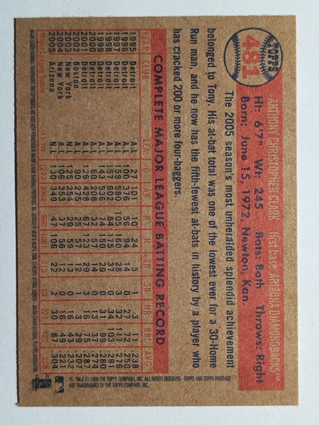 2006 Topps Heritage #481 Tony Clark