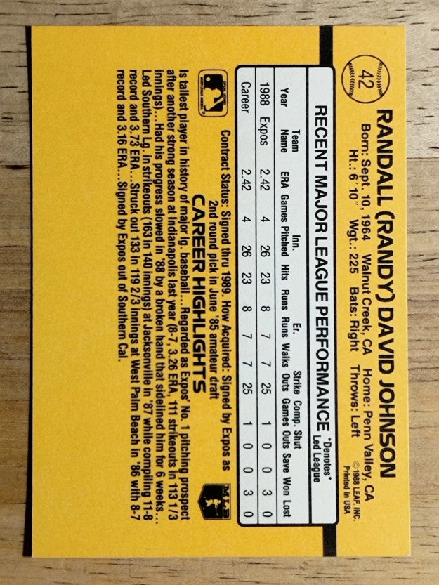 1989 Donruss #42 Randy Johnson RC RR