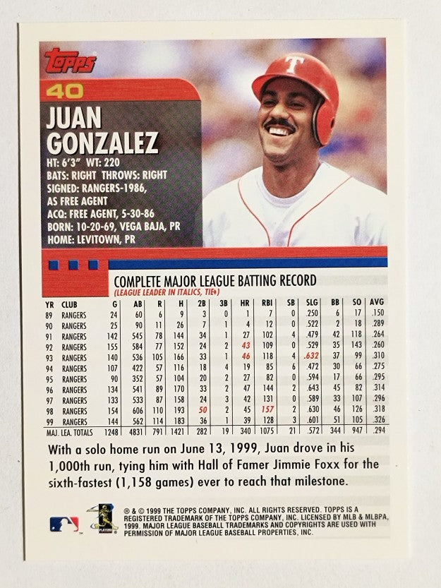 2000 Topps #40 Juan Gonzalez