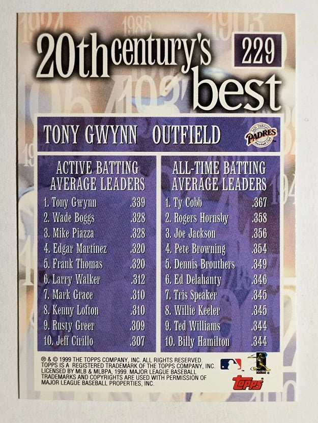 2000 Topps #229 Tony Gwynn 20CB