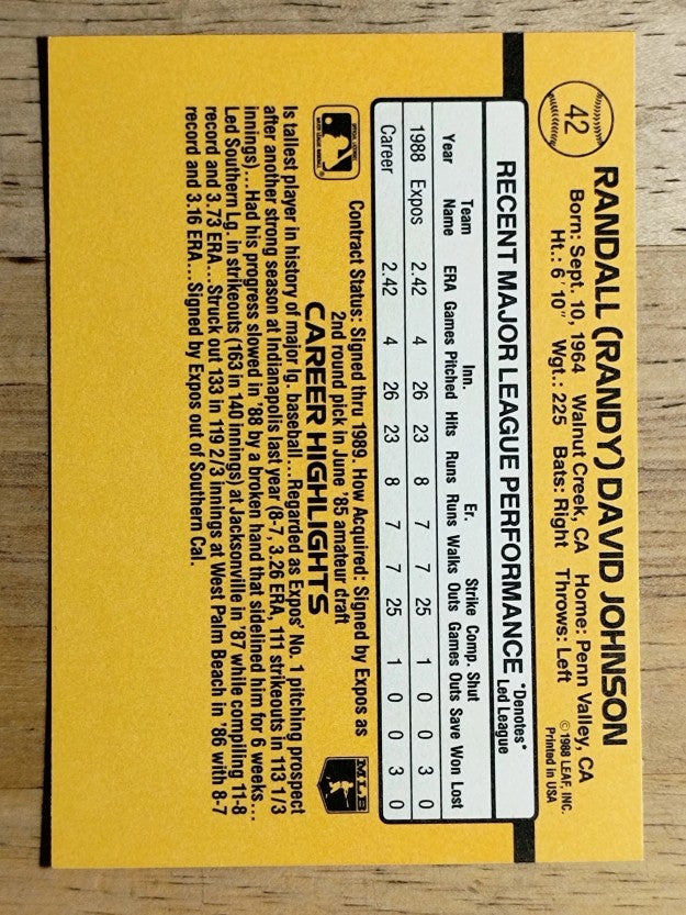 1989 Donruss #42 Randy Johnson RC RR
