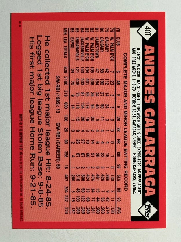 2001 Topps Traded #T118 Andres Galarraga 86