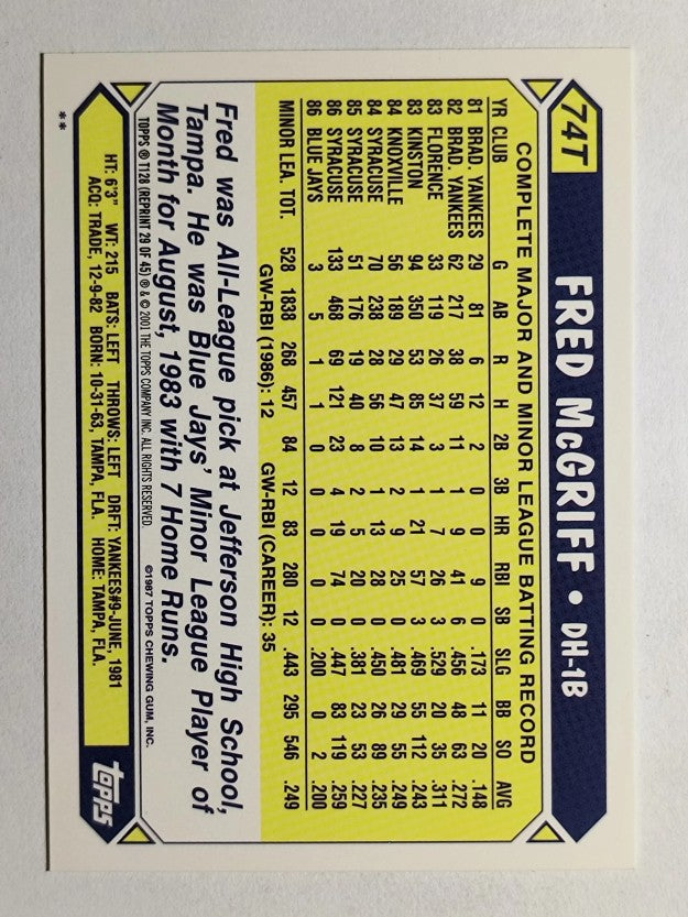 2001 Topps Traded #T128 Fred McGriff 87