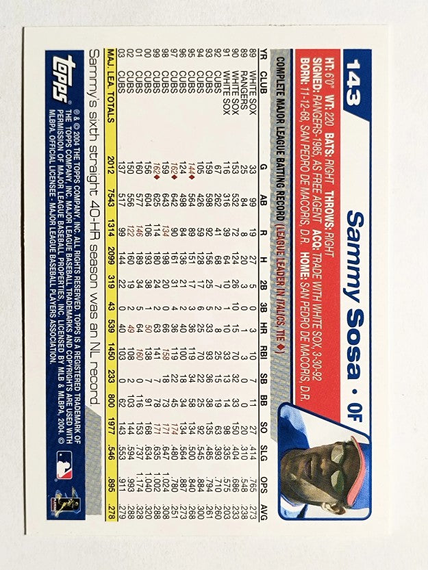 2004 Topps Opening Day #143 Sammy Sosa