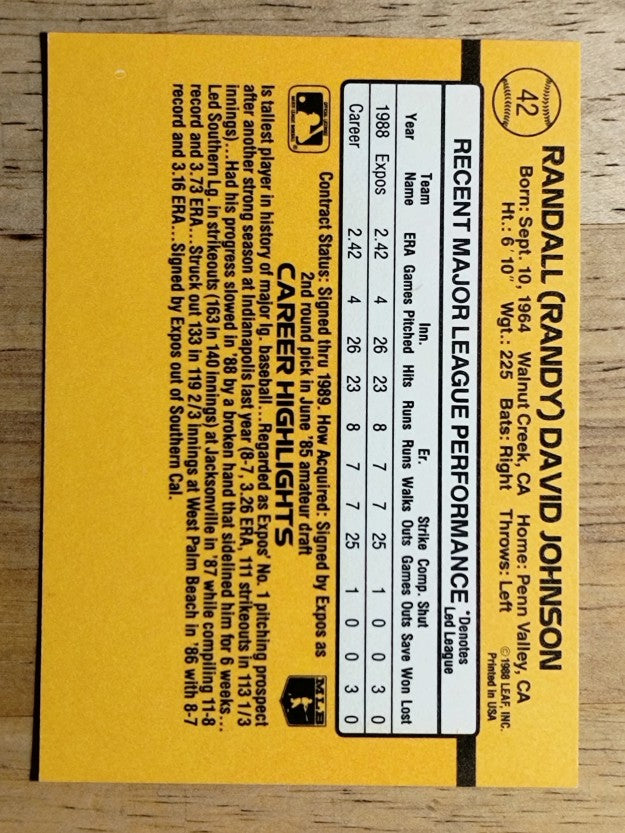 1989 Donruss #42 Randy Johnson RC RR