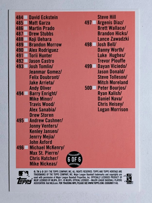 2011 Topps Heritage Checklists #6 Checklist 6