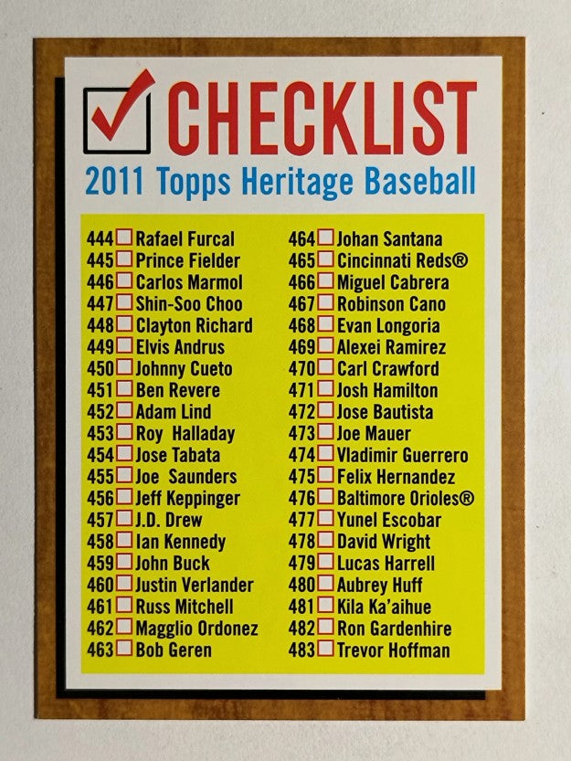 2011 Topps Heritage Checklists #6 Checklist 6