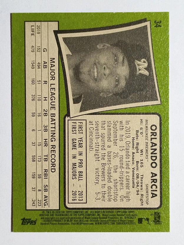 2020 Topps Heritage #34 Orlando Arcia