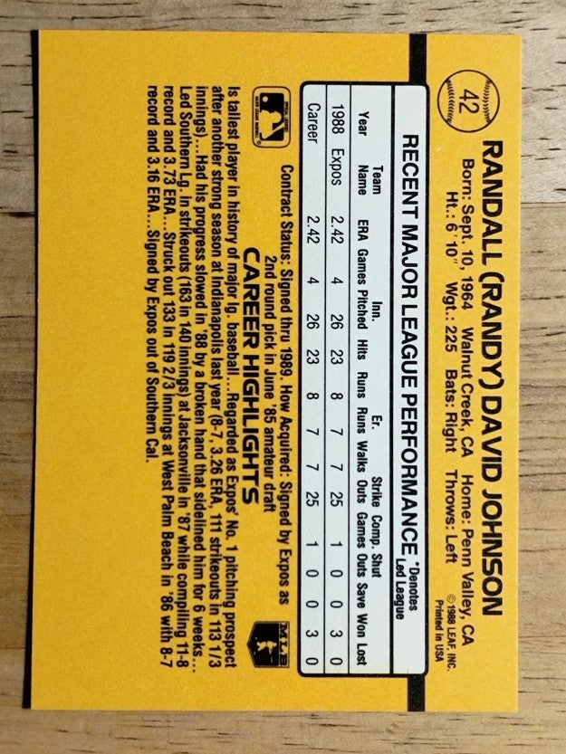 1989 Donruss #42 Randy Johnson RC RR