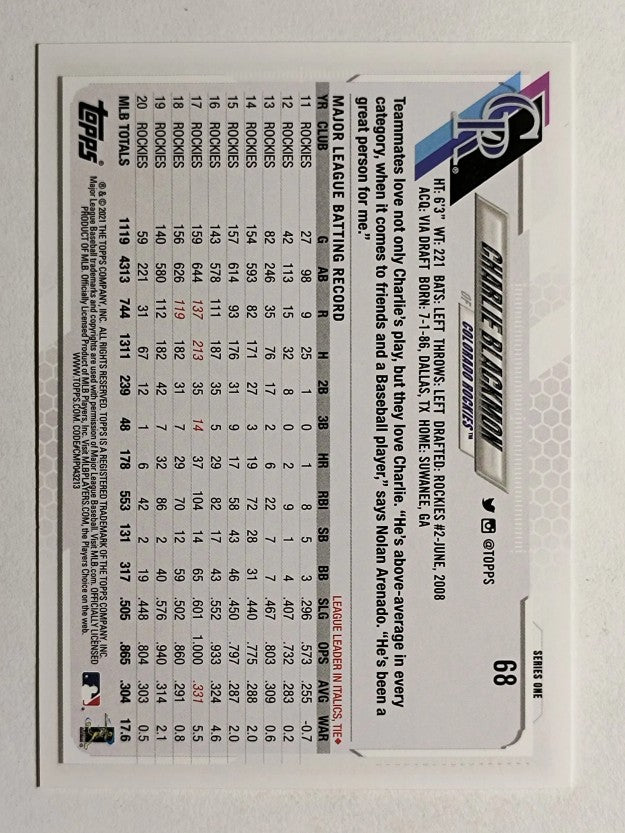2021 Topps #68 Charlie Blackmon
