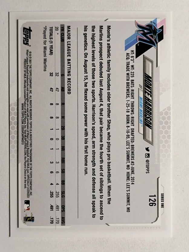 2021 Topps #126 Monte Harrison RC