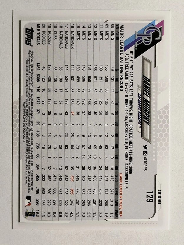 2021 Topps #129 Daniel Murphy