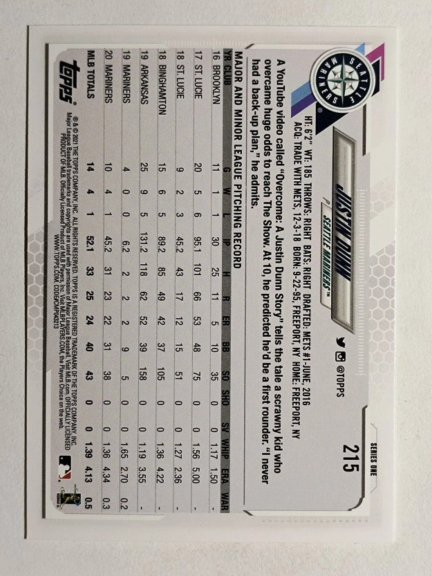 2021 Topps #215 Justin Dunn FS