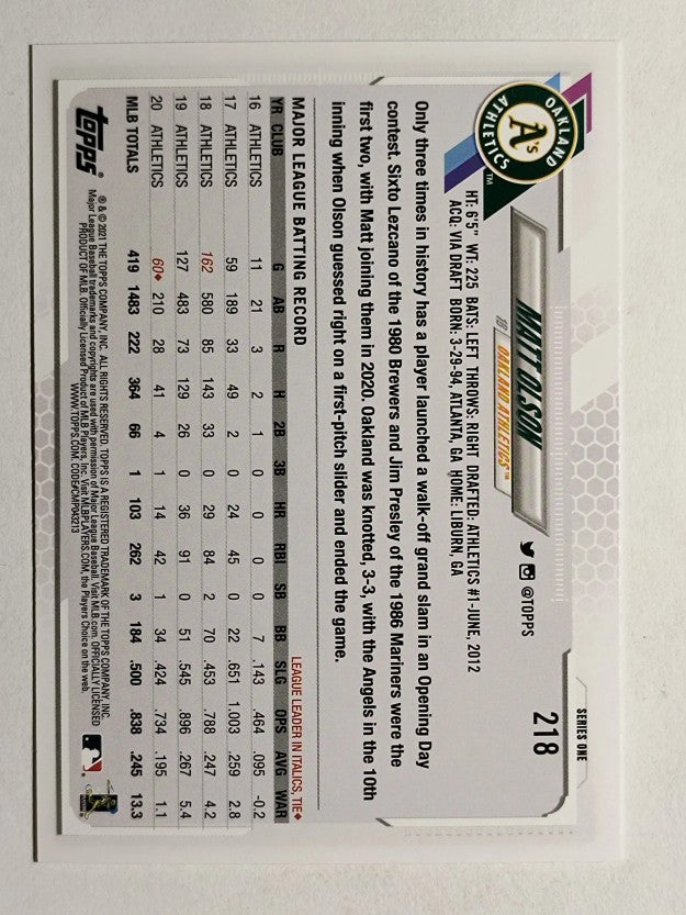 2021 Topps #218 Matt Olson