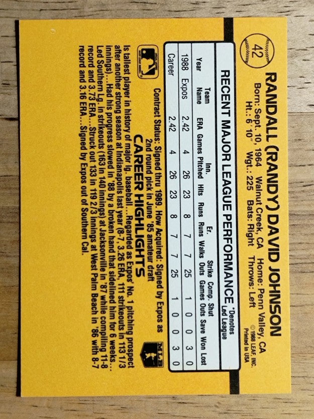 1989 Donruss #42 Randy Johnson RC RR
