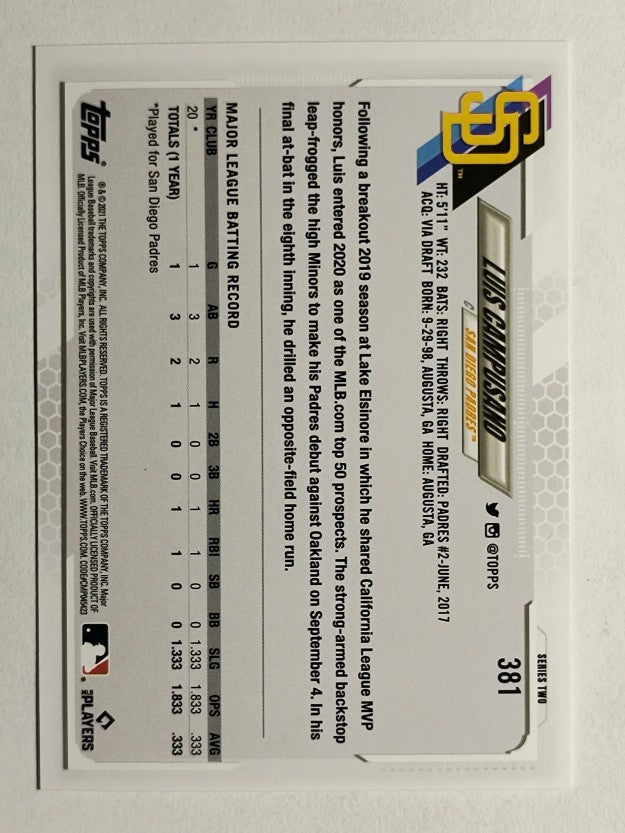 2021 Topps #381 Luis Campusano RC