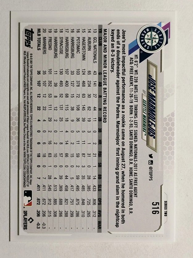 2021 Topps #516 Jose Marmolejos RC