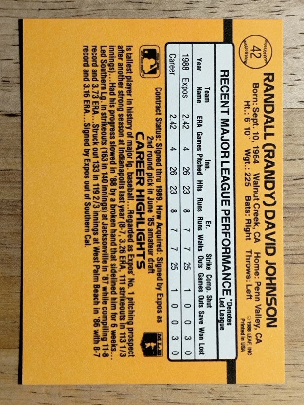 1989 Donruss #42 Randy Johnson RC RR