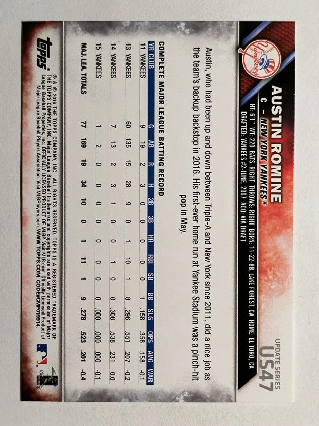 2016 Topps Update #US47 Austin Romine