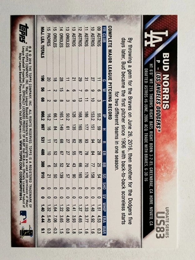 2016 Topps Update #US83 Bud Norris