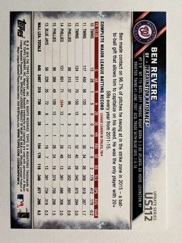 2016 Topps Update #US112 Ben Revere