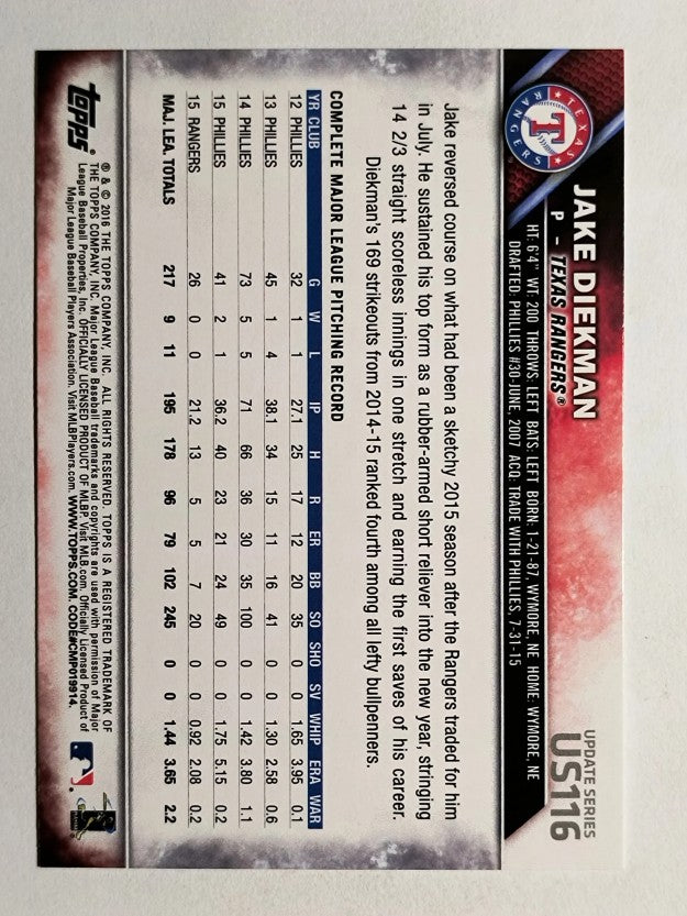 2016 Topps Update #US116 Jake Diekman