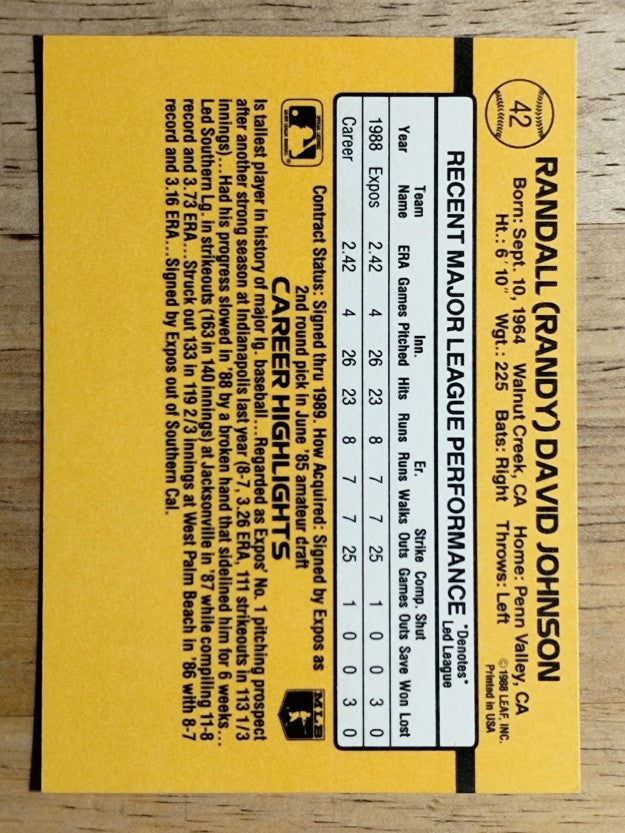 1989 Donruss #42 Randy Johnson RC RR