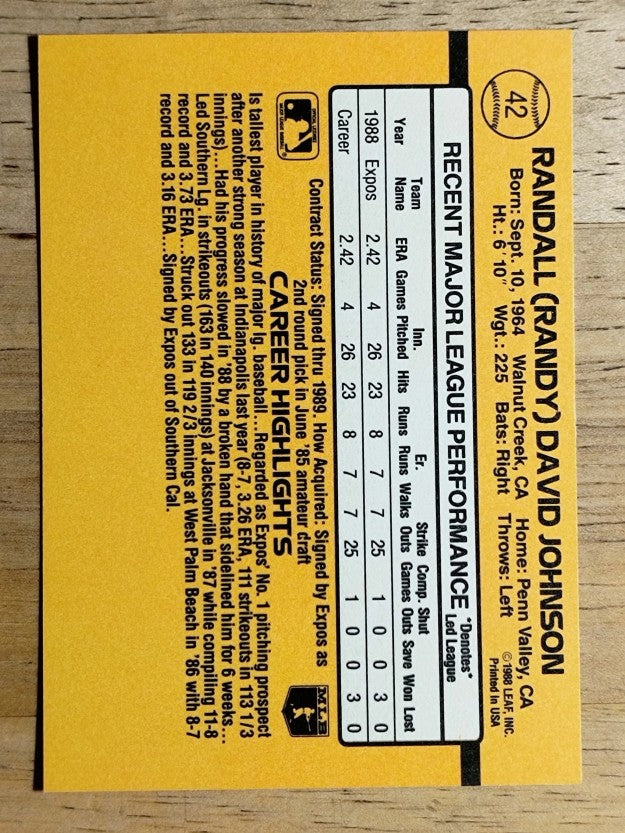 1989 Donruss #42 Randy Johnson RC RR