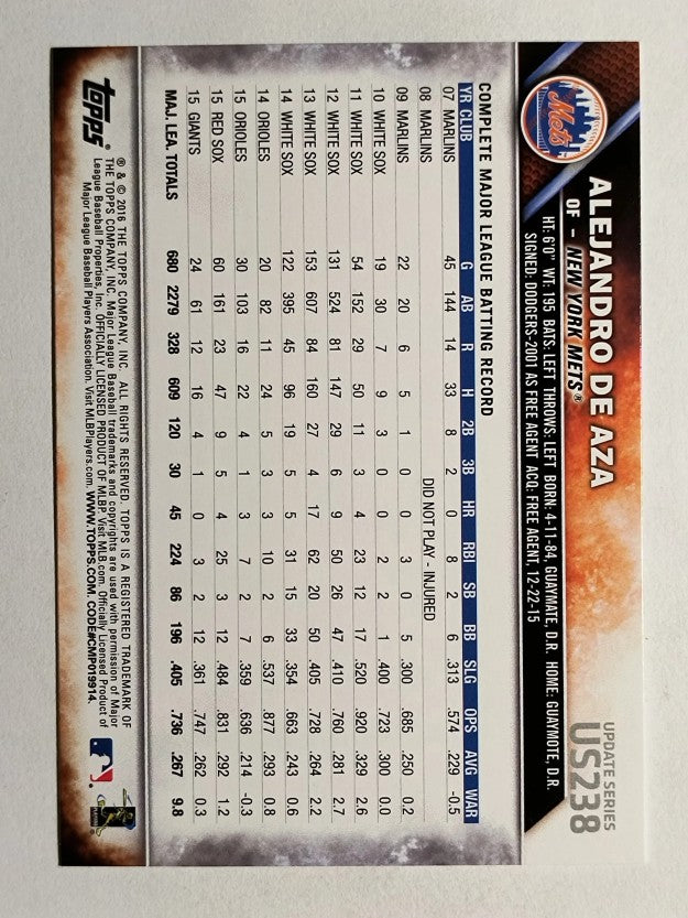 2016 Topps Update #US238 Alejandro de Aza