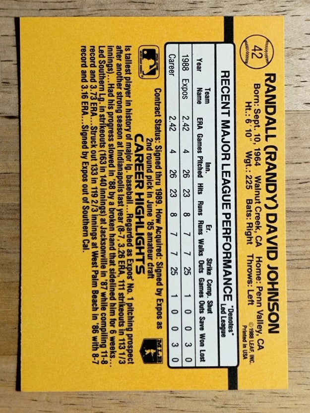 1989 Donruss #42 Randy Johnson RC RR