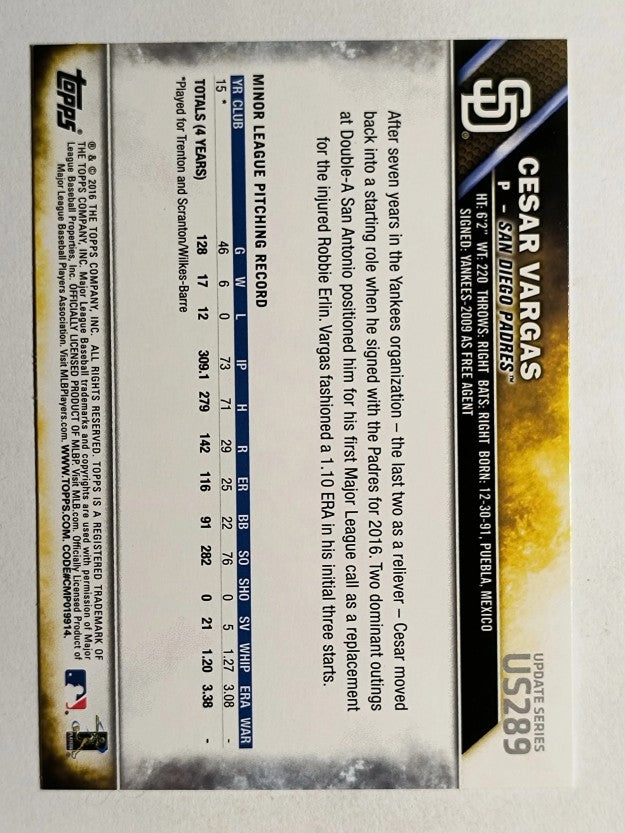 2016 Topps Update #US289 Cesar Vargas RC