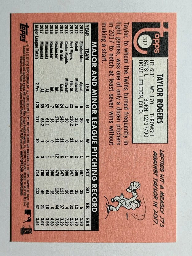 2018 Topps Heritage #317 Taylor Rogers RC