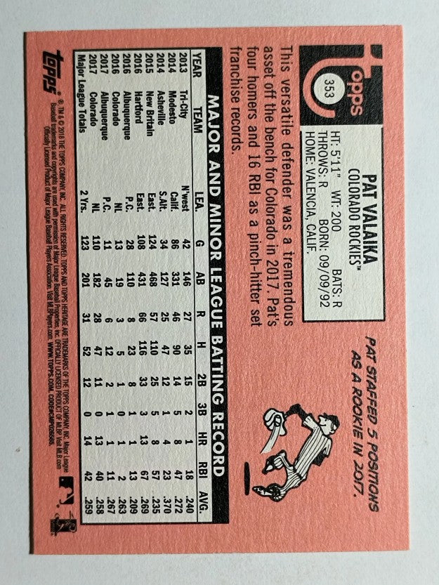 2018 Topps Heritage #353 Pat Valaika