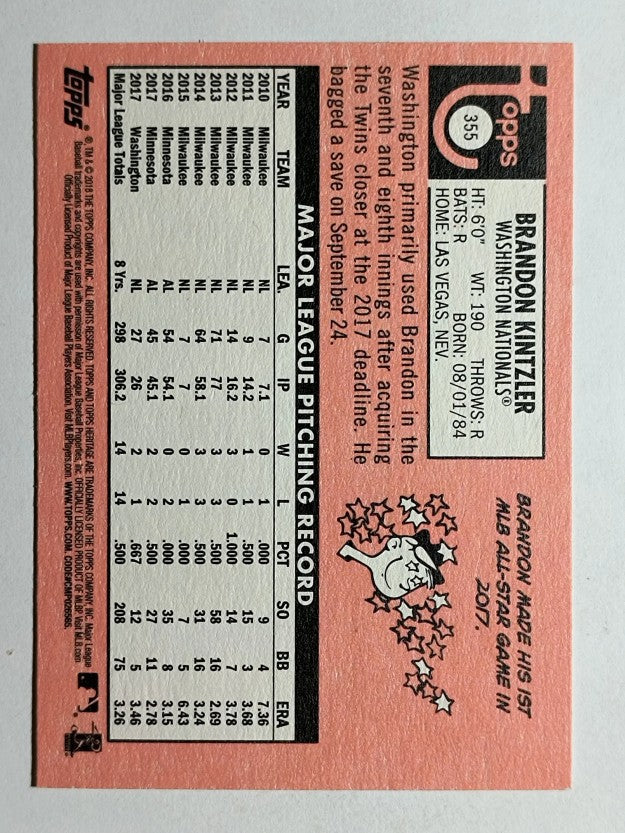 2018 Topps Heritage #355 Brandon Kintzler
