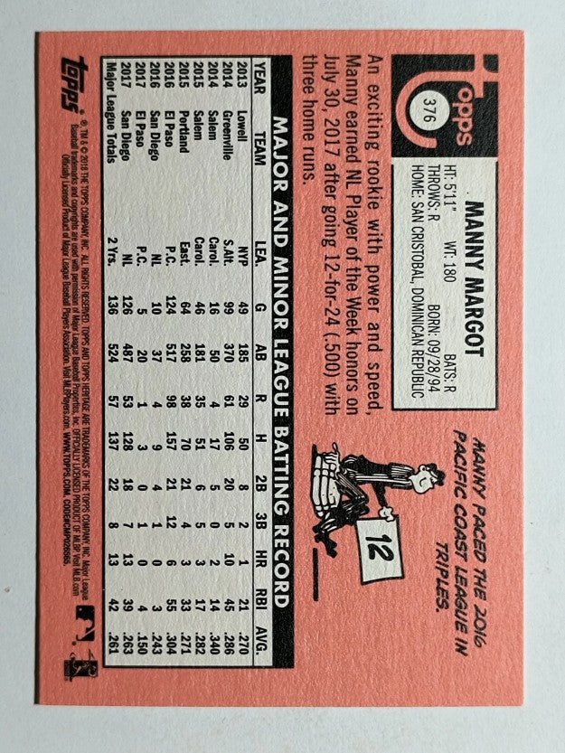 2018 Topps Heritage #376 Manny Margot