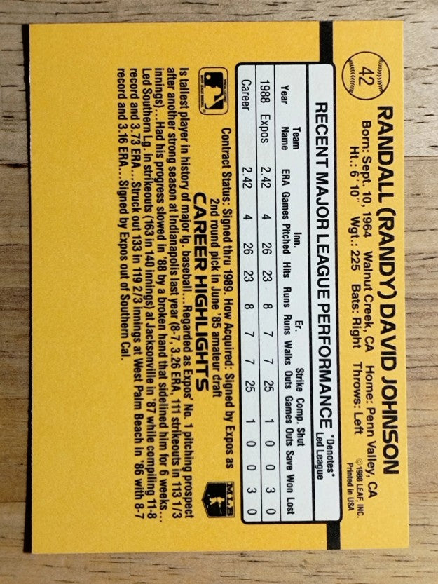 1989 Donruss #42 Randy Johnson RC RR